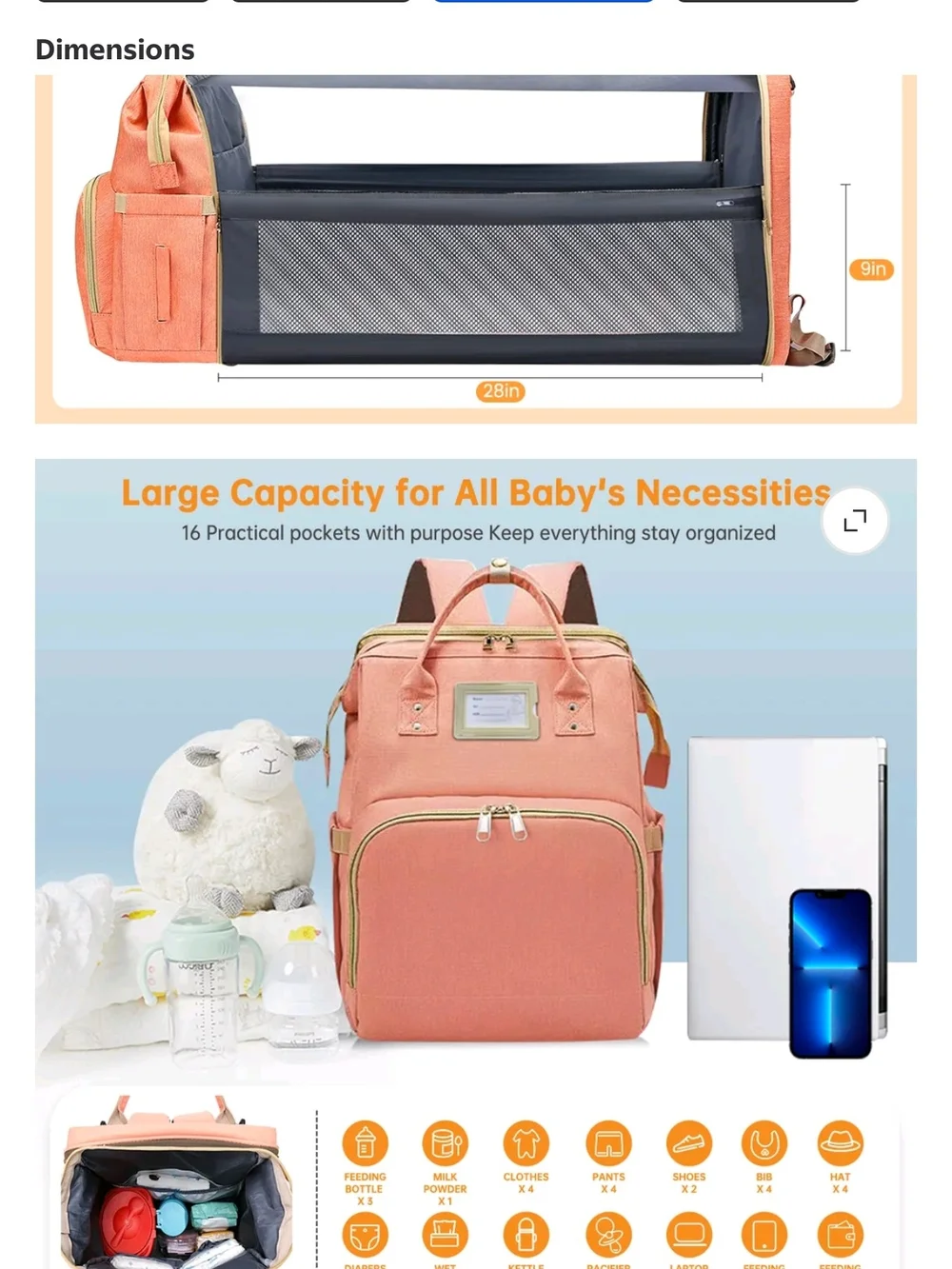 Coral Diaper Bag
